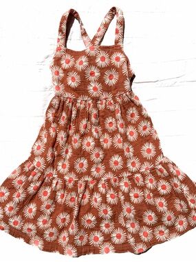 Hanna Andersson Girl 3 Dress White Daisy on Canyon Linen Twirl Tiered Floral EUC